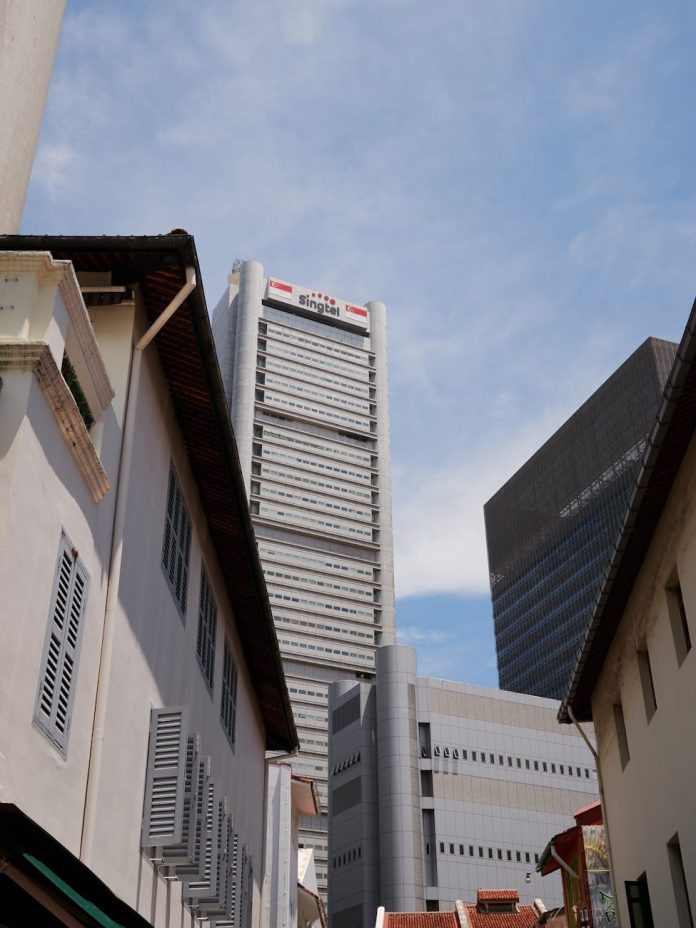 skyline of singapore with iconic skyscraper